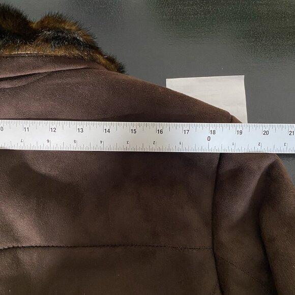 Jones NY Winter Coat Women's XL Faux Suede Fur Trim Jacket Brown Cozy Cabin - Picture 15 of 16